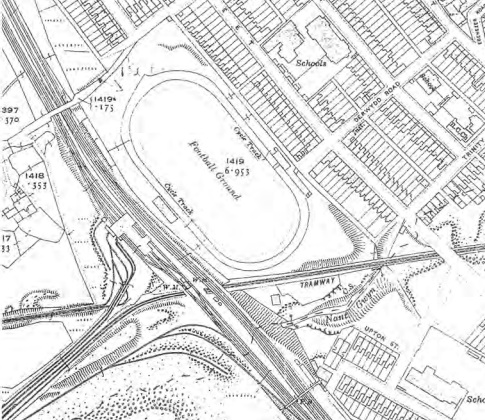 Tonypandy - Mid Rhondda Athletic Grounds : Map credit Old-Maps.co.uk historic maps